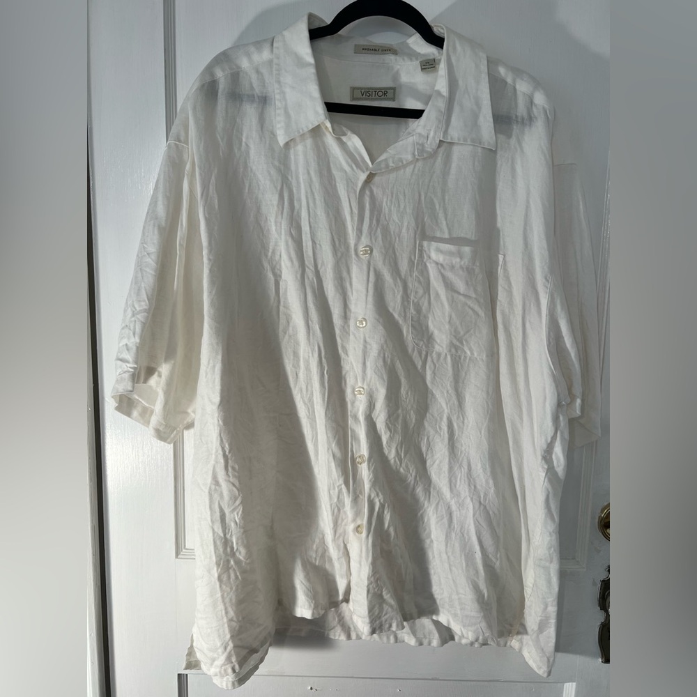 White Men’s Washable Linen Shirt 2X